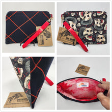 Load image into Gallery viewer, Freehand Machine Embroidered Pea Coat Wool + Demon Skull Upcycled 10.5x8 Clutch bag - hand-dyed
