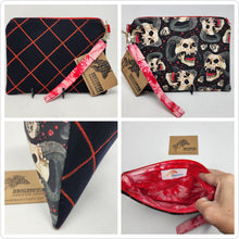 Load image into Gallery viewer, Freehand Machine Embroidered Pea Coat Wool + Demon Skull Upcycled 10.5x8 Clutch bag - hand-dyed
