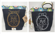 Load image into Gallery viewer, Freehand Machine Embroidered Brocade Upholstery Remnant + Cats in Clothes Upcycled Tote Bag
