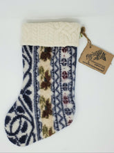 Load image into Gallery viewer, Felted Sweater Fabric Holiday Stocking -  Heirloom Blue &amp; Flower Wool
