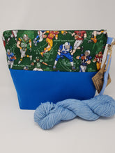 Load image into Gallery viewer, turf  game  Ballgame  Ball game  National Football League  America&#39;s sport  football team  football fan  Football field  college football  pigskin  sports  upcycled  upcycle  touchdown  score  recycle  Project Bag  OOAK  One of a kind  NFL  knitting bag  Knitting  Knit  helmet  Handmade  funky  fun  football  first down  Crochet  craft bag  craft  cotton  college  coach  ballgame  ball game  ball  bag  America&#39;s favorite sport  America
