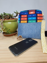 Load image into Gallery viewer, Rainbow FP Xylophone + Denim Jeans Crossbody 3-way 6x7 Upcycled Cell Phone Bag
