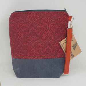 Hand-dyed Ikea Sofa Cover & Dark Red Damask Upcycled 10x11 Project Bag