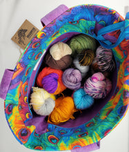 Load image into Gallery viewer, Indigo Hand-dyed Ikea Sofa Cover + Rainbow Boobs Upcycled Shoulder Tote
