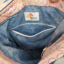 Load image into Gallery viewer, Indigo Hand-dyed Ikea Sofa Cover + Rainbow Boobs Upcycled Shoulder Tote
