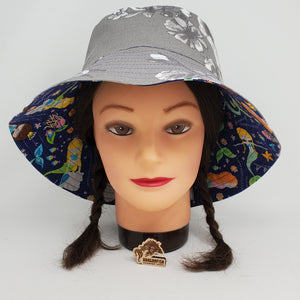 Ikea Rose Drape + Mermaids Upcycled Reversible Bucket Hat - medium
