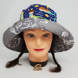 Ikea Rose Drape + Mermaids Upcycled Reversible Bucket Hat - medium