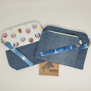 Denim Jeans + Nekkid Parts Upcycled 8x6.5 Notions Clutch - hand dyed