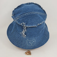 Load image into Gallery viewer, Denim Jeans + Floral Penis Upcycled Reversible Bucket Hat - medium
