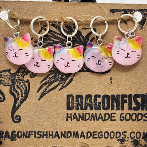 Sparkly Rainbow Kitty Cat Stitch Markers - set of 5
