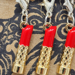 Enamel Red Lipstick Stitch Markers - set of 5 (gold & silver)