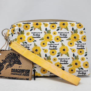 Freehand Machine Quilted Hand-Dyed Upcycled Canvas Remnant + Ray of F*cking Sunshine  8x6.5 Notions Clutch