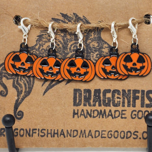 Enamel Jack O'Lantern Pumpkin Stitch Markers - set of 5