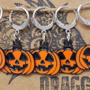 Enamel Jack O'Lantern Pumpkin Stitch Markers - set of 5