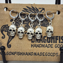 Load image into Gallery viewer, Silver Metal Skull Stitch Markers - set of 5
