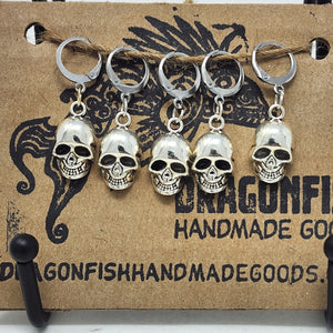Silver Metal Skull Stitch Markers - set of 5