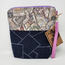 Load image into Gallery viewer, Freehand Machine Quilted Upcycled Denim Jeans + Tarot Cards Upcycled 10x11 Project Bag

