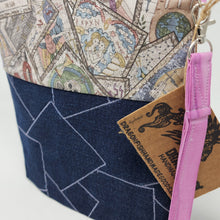 Load image into Gallery viewer, Freehand Machine Quilted Upcycled Denim Jeans + Tarot Cards Upcycled 10x11 Project Bag
