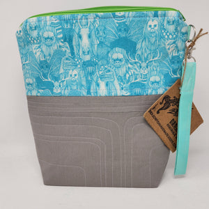 Freehand Machine Quilted Khaki Pants + Cryptids 10x11 Project Bag