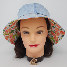 Load image into Gallery viewer, Vintage Acid Wash Denim Jeans + Luscious Peaches Upcycled Reversible Bucket Hat - medium
