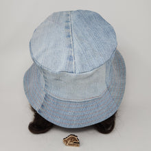 Load image into Gallery viewer, Vintage Acid Wash Denim Jeans + Luscious Peaches Upcycled Reversible Bucket Hat - medium
