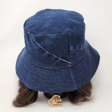 Load image into Gallery viewer, Dark Blue Denim Jeans + Vintage Movie Monsters Upcycled Reversible Bucket Hat - large
