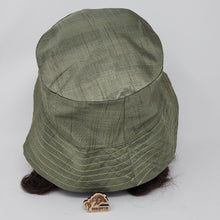 Load image into Gallery viewer, Taffeta-Style Drape + Peacock Feathers Upcycled Reversible Bucket Hat - Small
