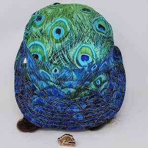 Taffeta-Style Drape + Peacock Feathers Upcycled Reversible Bucket Hat - Small
