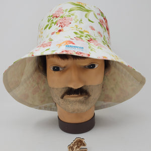 Remnant Japanese Fabric + Floral Bedsheeting Upcycled Reversible Bucket Hat - large