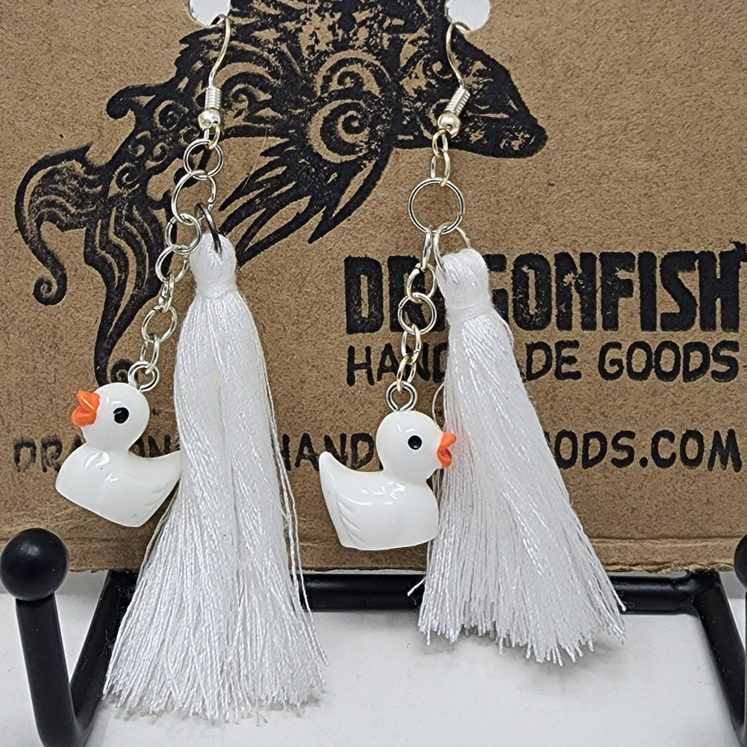 White Duckies with Tassels Earrings