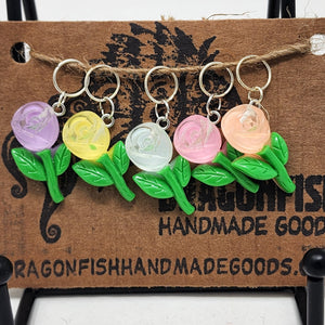 Crystal Rose Stitch Markers - set of 5