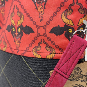 Freehand Machine Embroidered Black Denim + Krampus Upcycled 8x9 Project Bag