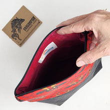 Load image into Gallery viewer, Freehand Machine Embroidered Black Denim + Krampus Upcycled 8x9 Project Bag
