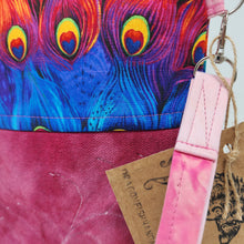 Load image into Gallery viewer, Freehand Machine Embroidered Hand-dyed Ikea Sofa Cover + Rainbow Peacock Feathers Upcycled 8x9 Project Bag
