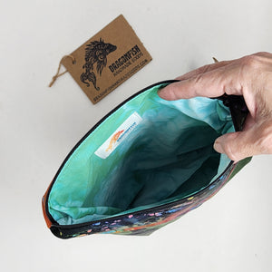 Freehand Machine Embroidered Remnant Camo + Batik Watercolor 10x11 Project Bag - hand-dyed