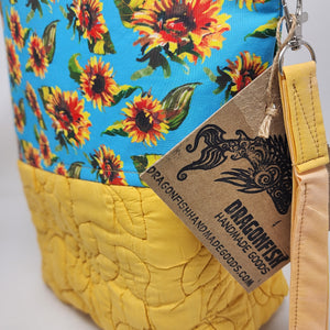 Upcycled Yellow Quilted Jacket + Sunflowers 14.5x11 Project Bag - hand-dyed