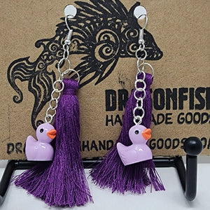 Purple Duckies with Tassels Earrings
