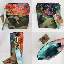 Load image into Gallery viewer, Freehand Machine Embroidered Remnant Camo + Batik Watercolor 10x11 Project Bag - hand-dyed
