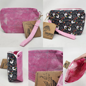 Freehand-quilted Hand-dyed Ikea Sofa Cover + B*tch Please, I'm a Unicorn Feathers Upcycled 10x6.5x4 Pouch