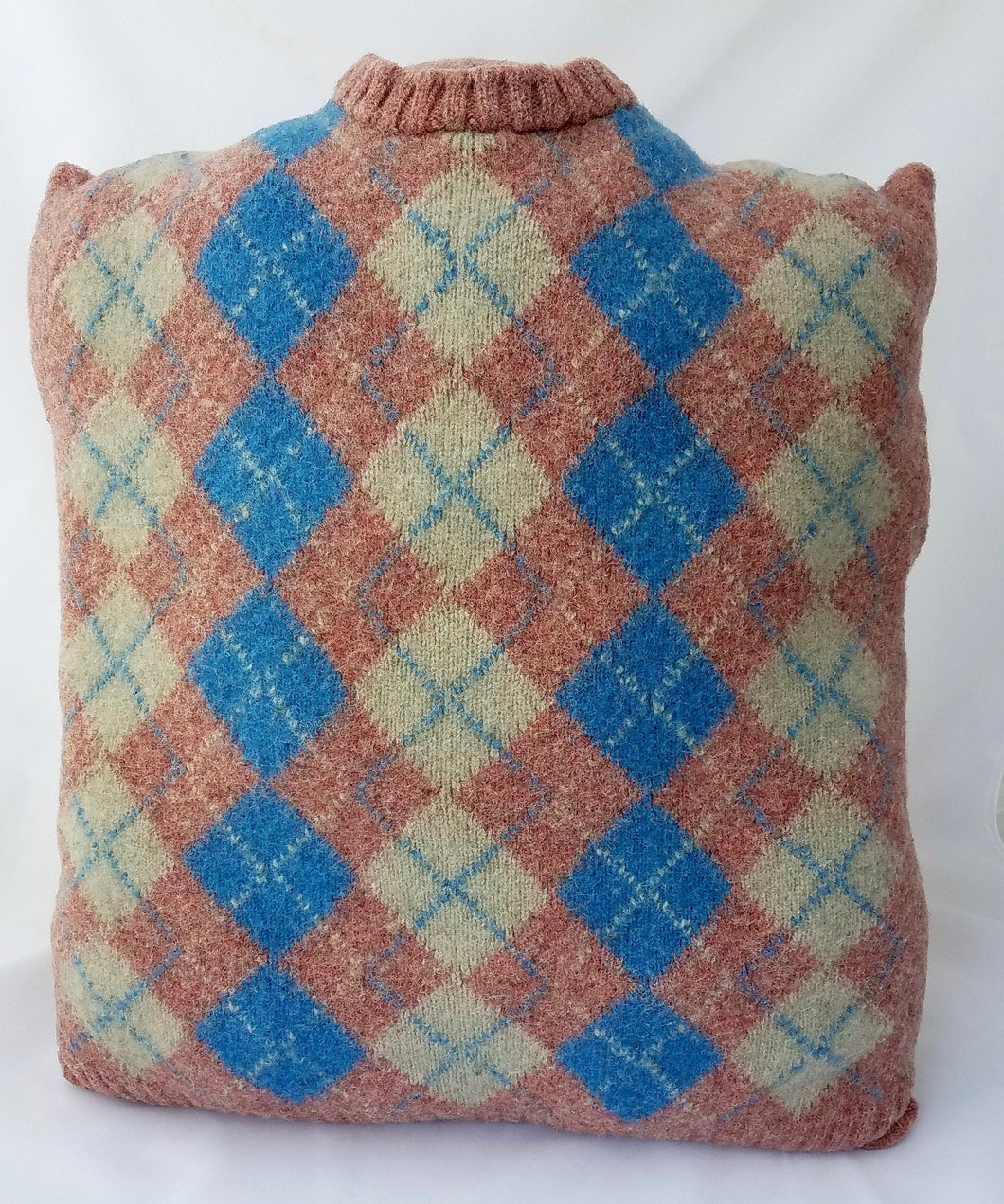 Upcycled Vintage Felted Pink Argyle Sweater Pillow